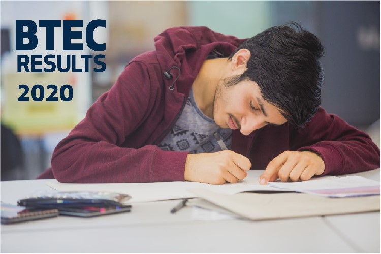 Student Drawing with title of BTEC results 2020