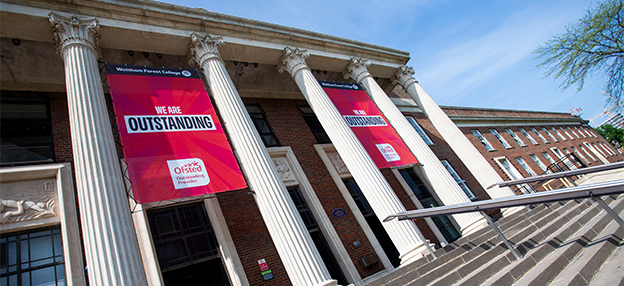 front college with outstanding banners