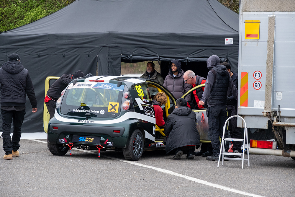 Students working on motorsport car